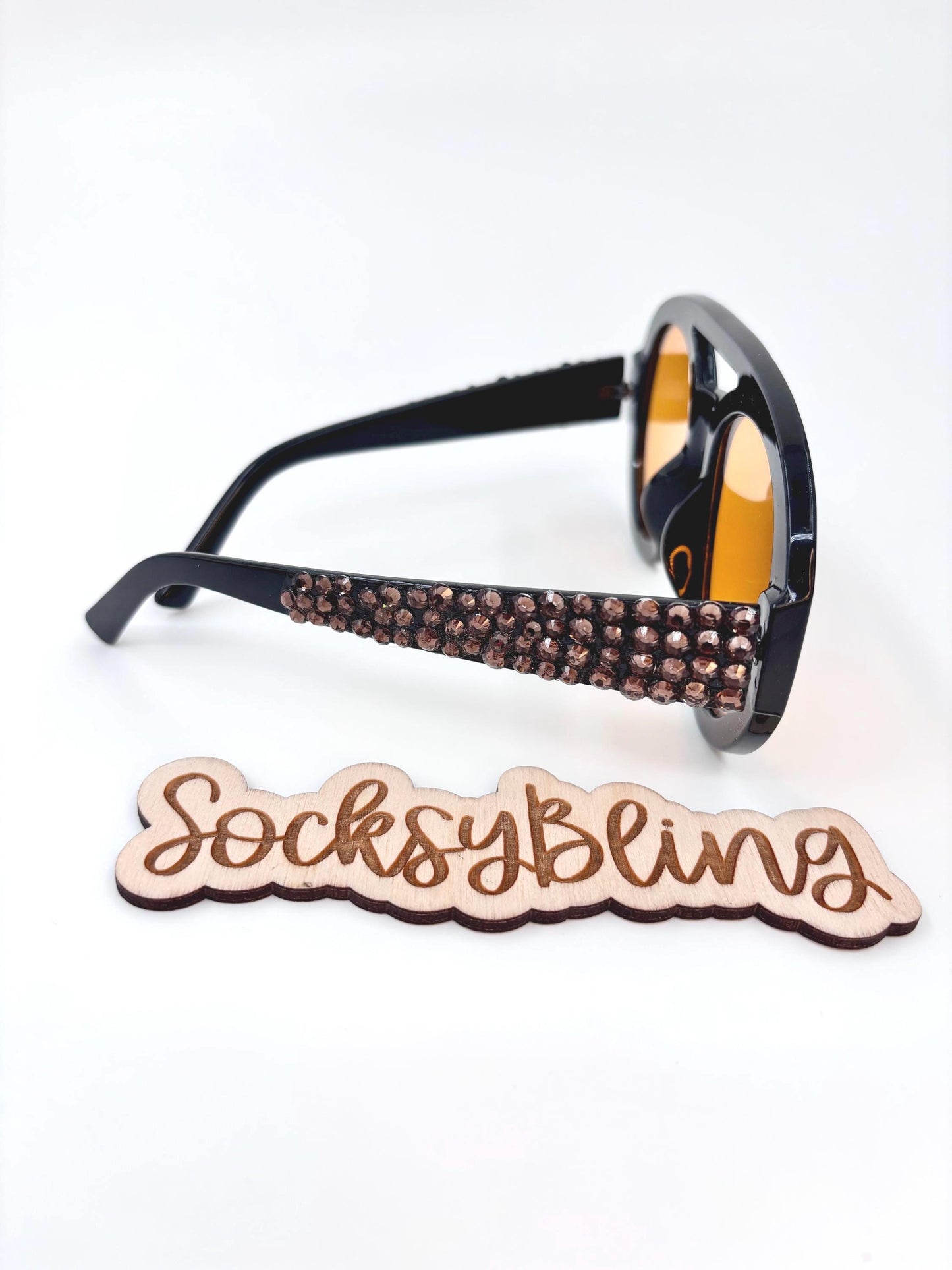 Bling Sunglasses with Amber Lenses | Rhinestone Oversized Shades | Streetwear Glam Eyewear