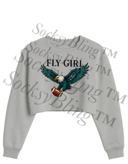 Fly Girl Cropped Sweatshirt | Philly Inspired | Raw Hem Streetwear Top | Trendy Women’s Game Day Crop | Eagle Bird Graphic