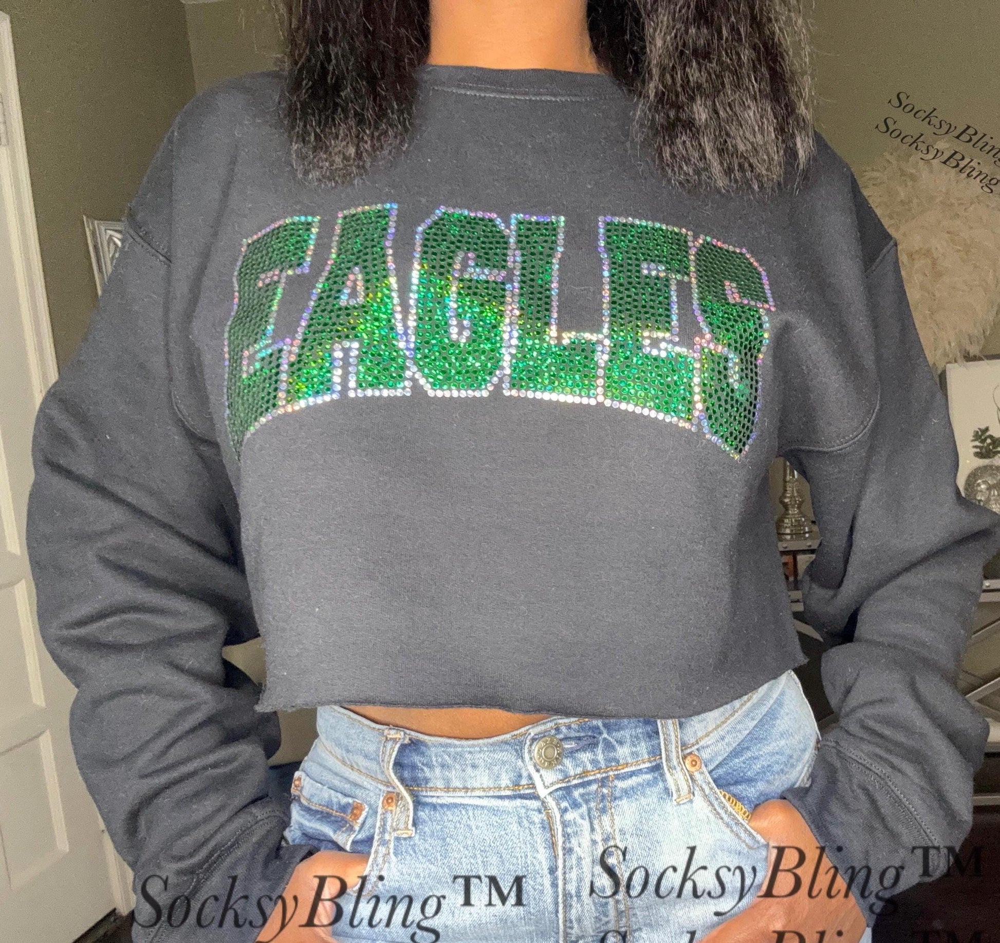 Cropped Bling Game Day Sweatshirt | Birds Bling Top | Football Outfit for Her | Sparkly Sports Fan Sweatshirt | Game Day Gift