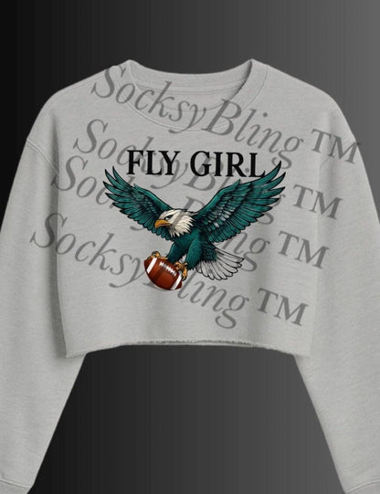 Fly Girl Cropped Sweatshirt | Philly Inspired | Raw Hem Streetwear Top | Trendy Women’s Game Day Crop | Eagle Bird Graphic