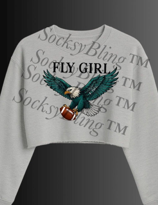 Fly Girl Cropped Sweatshirt | Philly Inspired | Raw Hem Streetwear Top | Trendy Women’s Game Day Crop | Eagle Bird Graphic