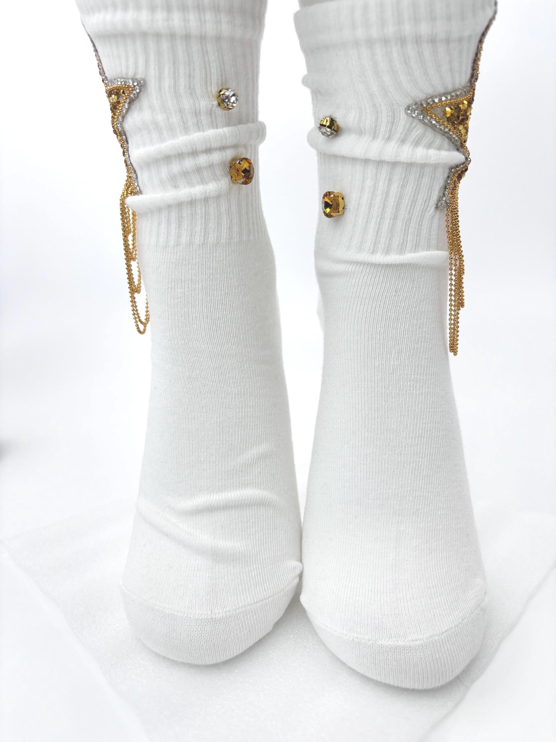 Gold Beaded Star Women's Socks | Rhinestone Detail (Size 6-10)