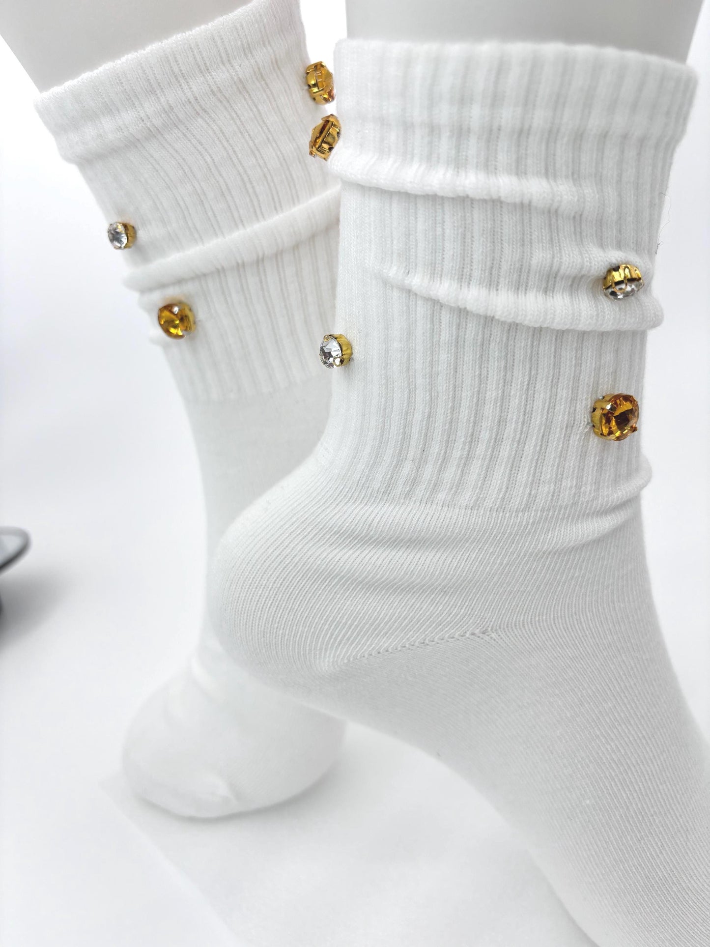 Gold Beaded Star Women's Socks | Rhinestone Detail (Size 6-10)