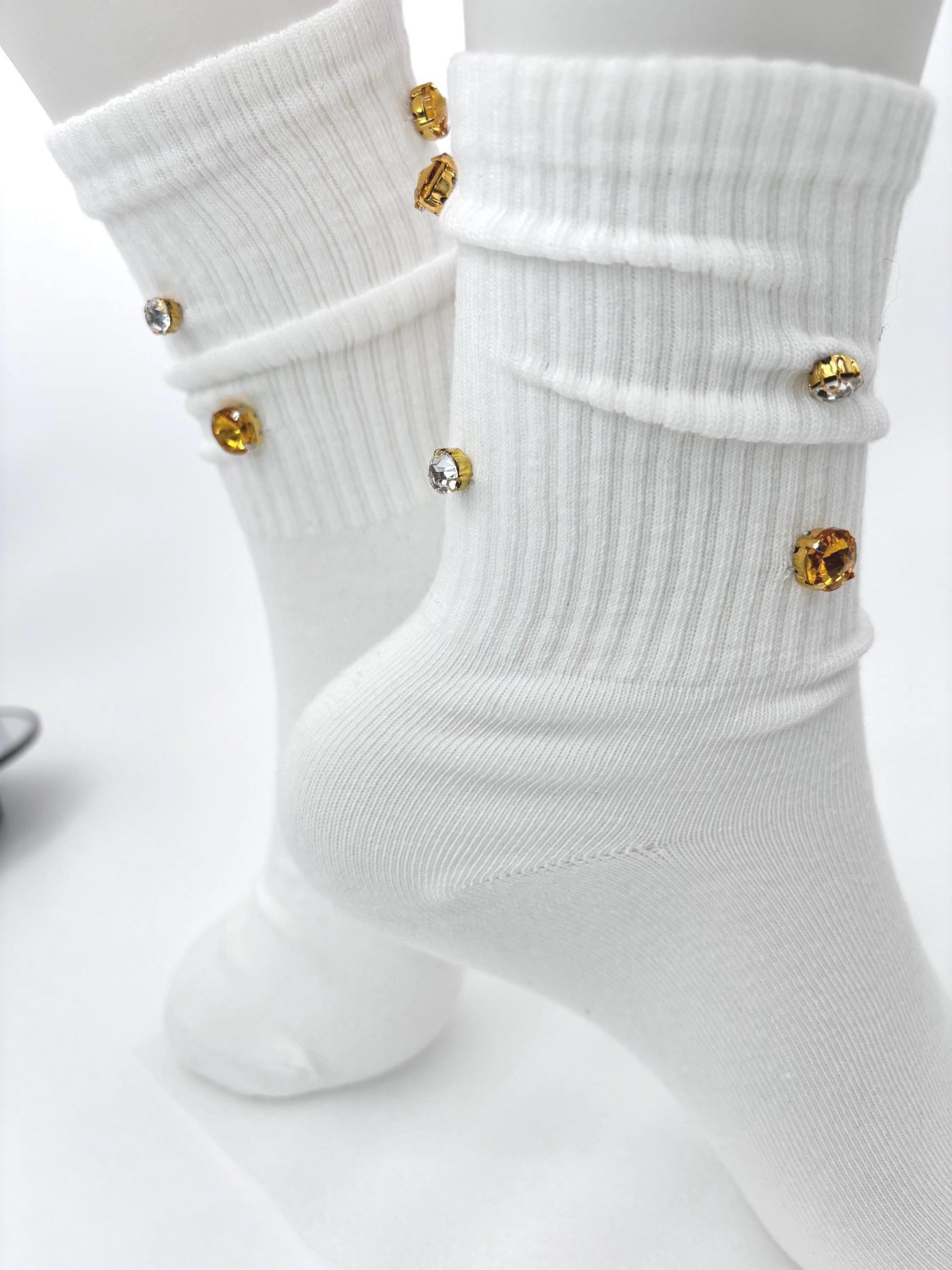 Gold Beaded Star Women's Socks | Rhinestone Detail (Size 6-10)
