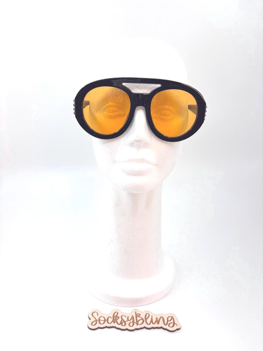 Bling Sunglasses with Amber Lenses | Rhinestone Oversized Shades | Streetwear Glam Eyewear