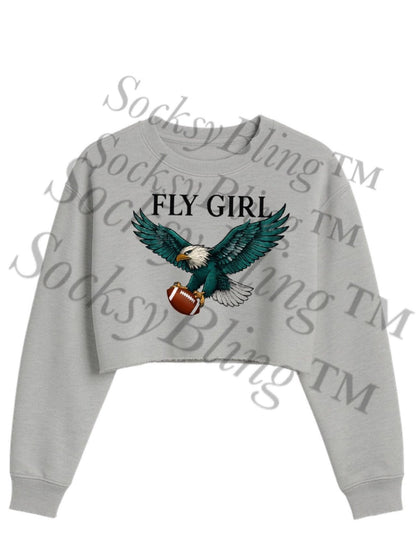 Fly Girl Cropped Sweatshirt | Philly Inspired | Raw Hem Streetwear Top | Trendy Women’s Game Day Crop | Eagle Bird Graphic