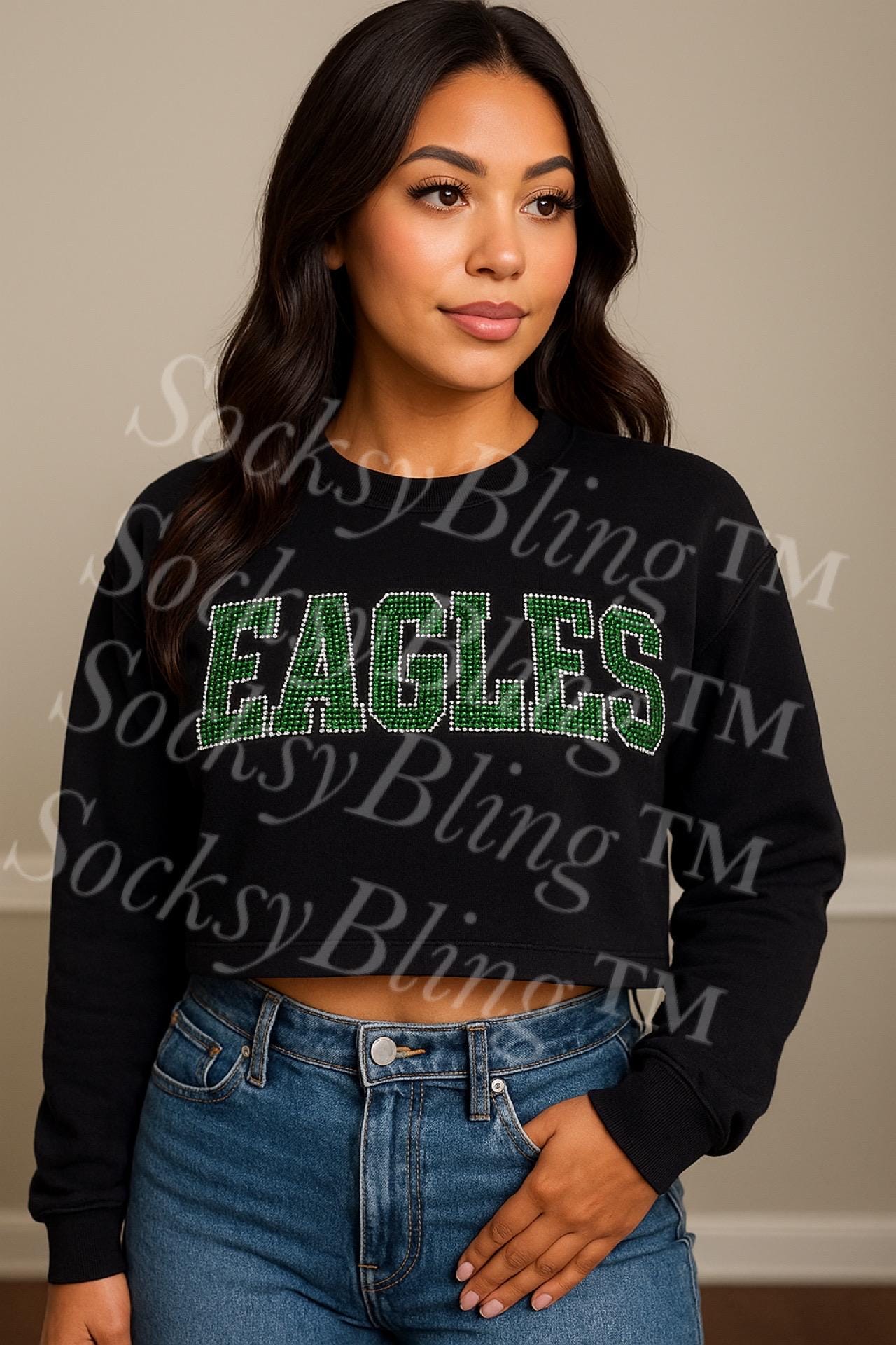 Cropped Bling Game Day Sweatshirt | Birds Bling Top | Football Outfit for Her | Sparkly Sports Fan Sweatshirt | Game Day Gift