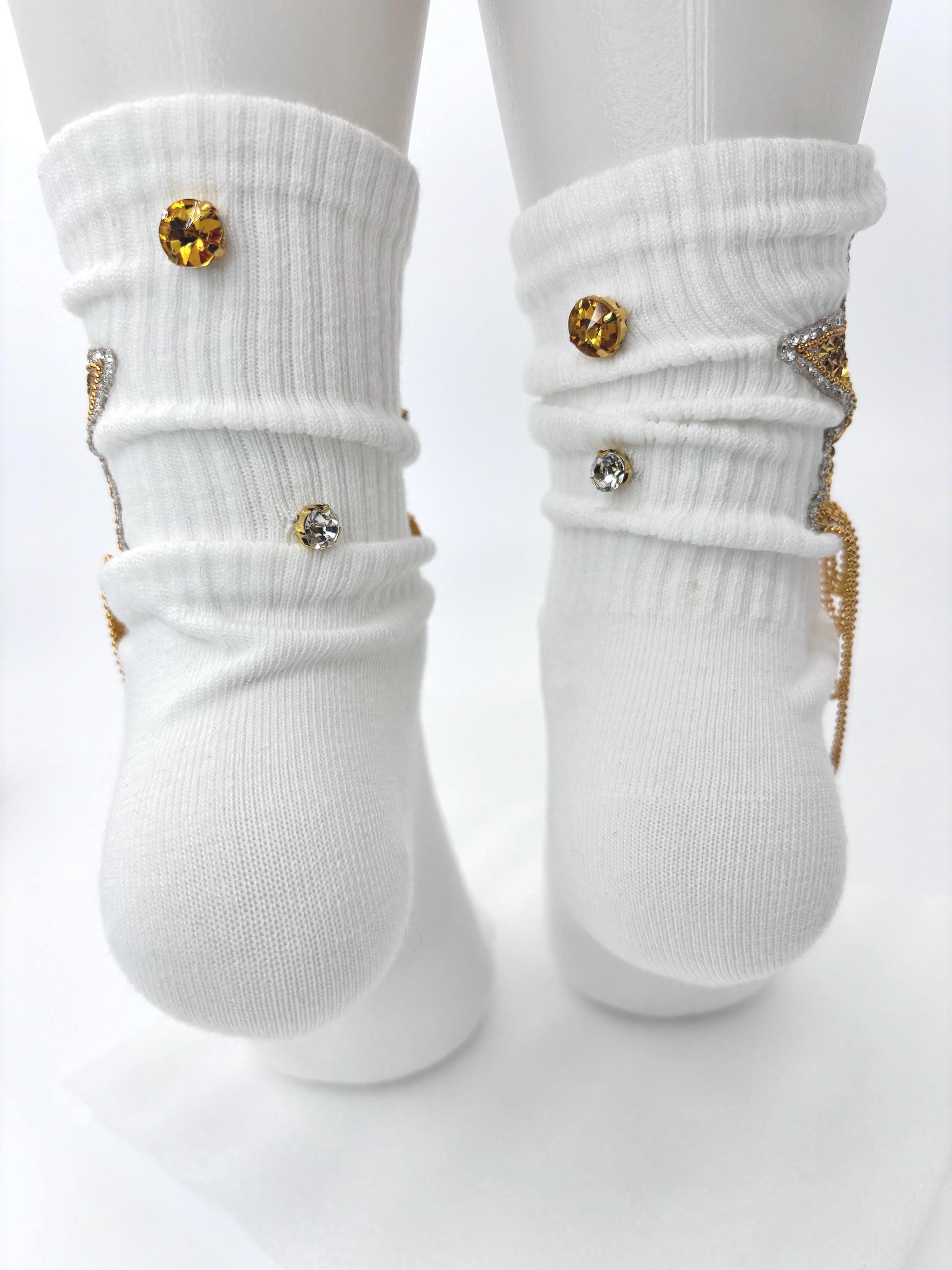 Gold Beaded Star Women's Socks | Rhinestone Detail (Size 6-10)