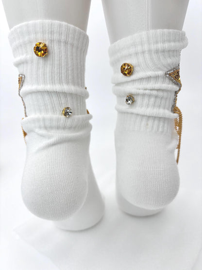 Gold Beaded Star Women's Socks | Rhinestone Detail (Size 6-10)