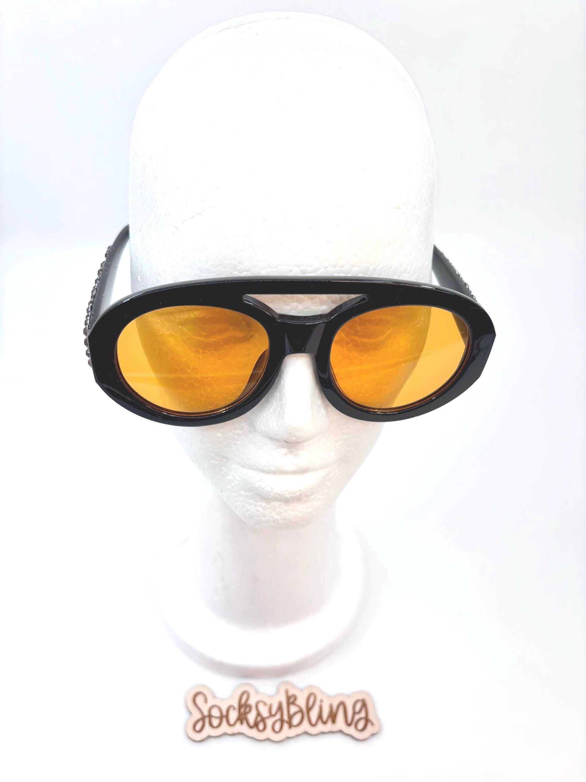 Bling Sunglasses with Amber Lenses | Rhinestone Oversized Shades | Streetwear Glam Eyewear
