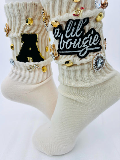 Personalized Initial Bling Socks| Bougie Junk Socks| Custom Junk socks