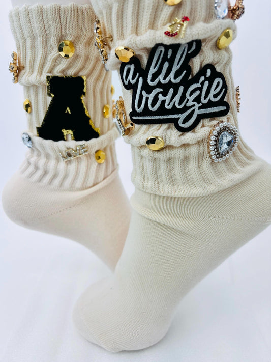 Personalized Initial Bling Socks| Bougie Junk Socks| Custom Junk socks