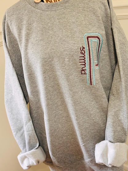 Retro Unisex Philly Embroidered Oversized P Sweatshirt| Philly Sports Philadelphia Fan Gift