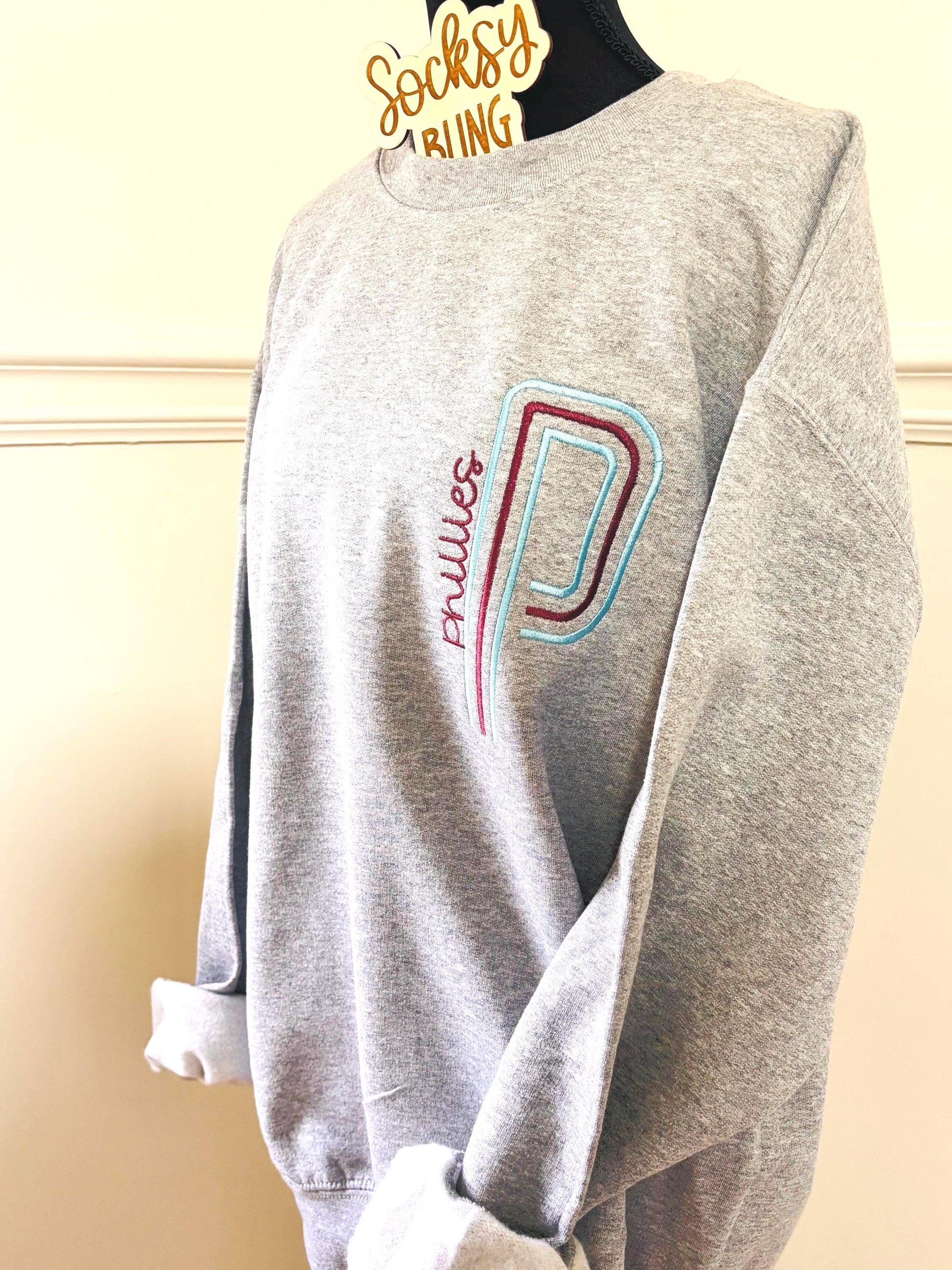 Retro Unisex Philly Embroidered Oversized P Sweatshirt| Philly Sports Philadelphia Fan Gift