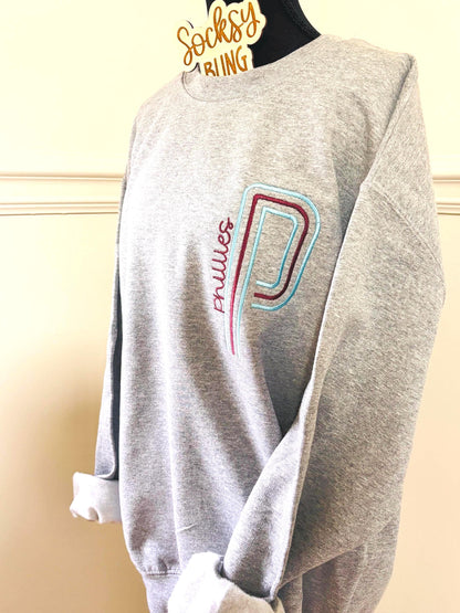 Retro Unisex Philly Embroidered Oversized P Sweatshirt| Philly Sports Philadelphia Fan Gift