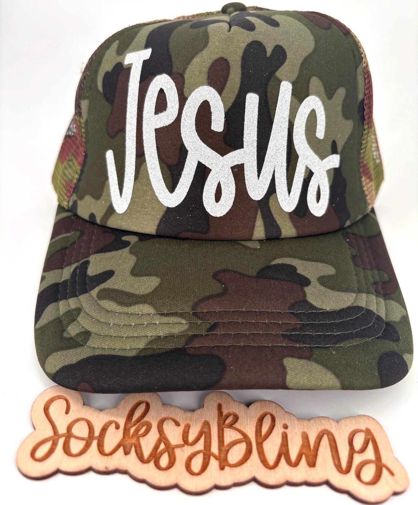 Jesus Trucker Hat | Christian Hat | Faith Hat | Camo Jesus Hat | Glitter Jesus Cap | Religious Gift