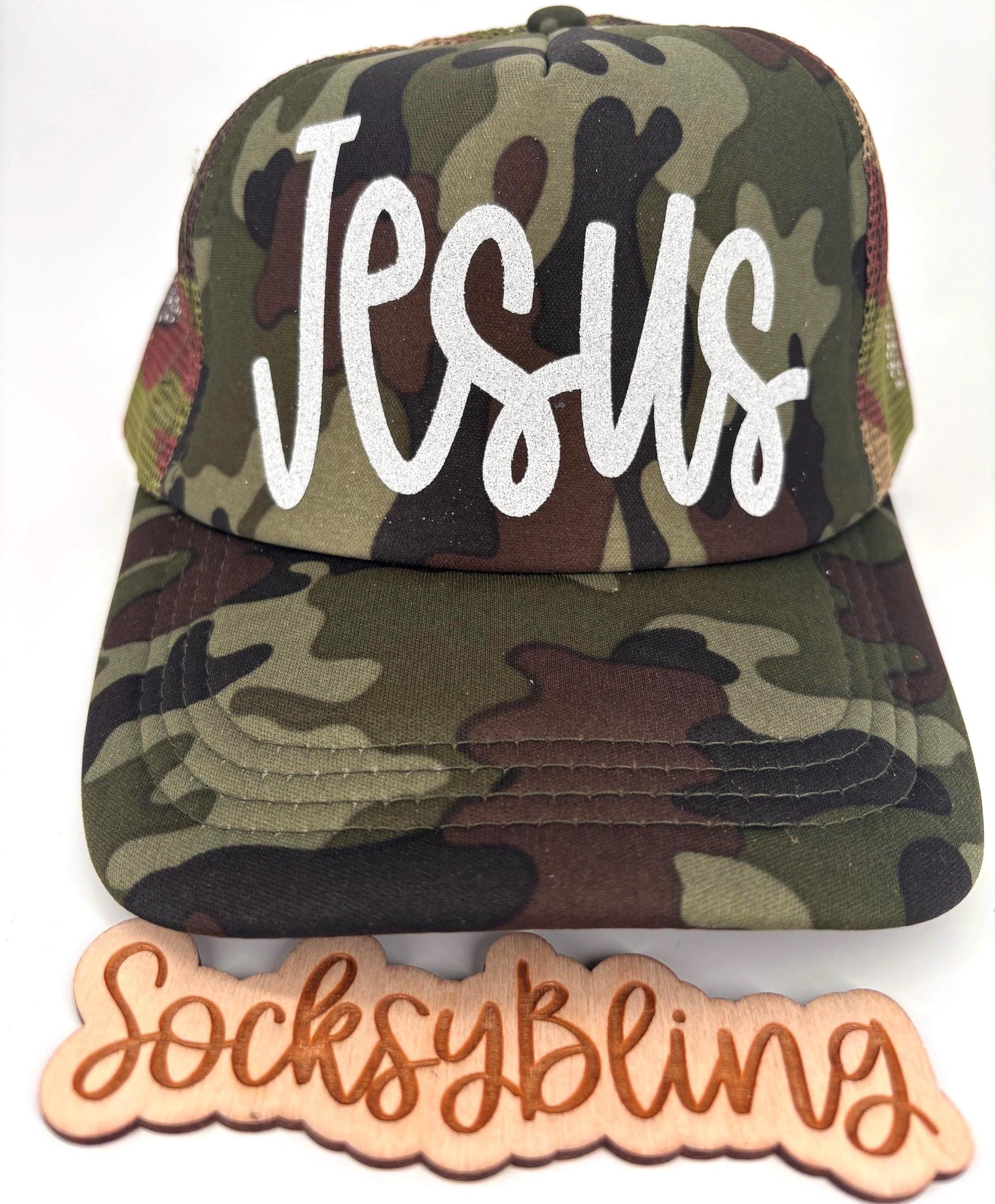 Jesus Trucker Hat | Christian Hat | Faith Hat | Camo Jesus Hat | Glitter Jesus Cap | Religious Gift