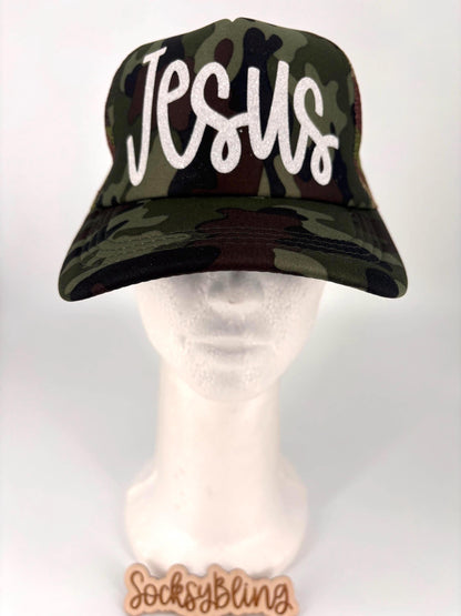 Jesus Trucker Hat | Christian Hat | Faith Hat | Camo Jesus Hat | Glitter Jesus Cap | Religious Gift