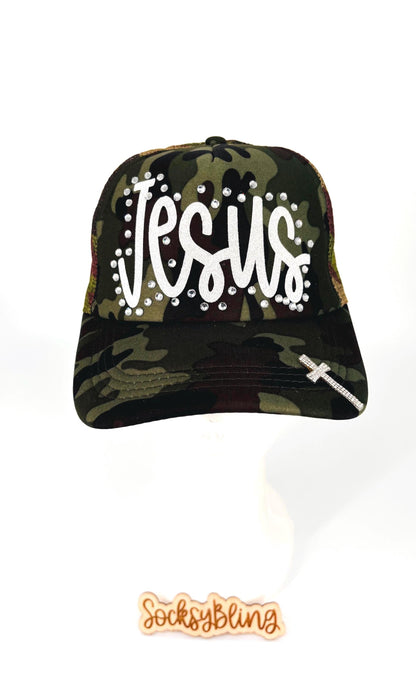 Jesus Trucker Hat | Christian Hat | Faith Hat | Camo Jesus Hat | Glitter Jesus Cap | Religious Gift