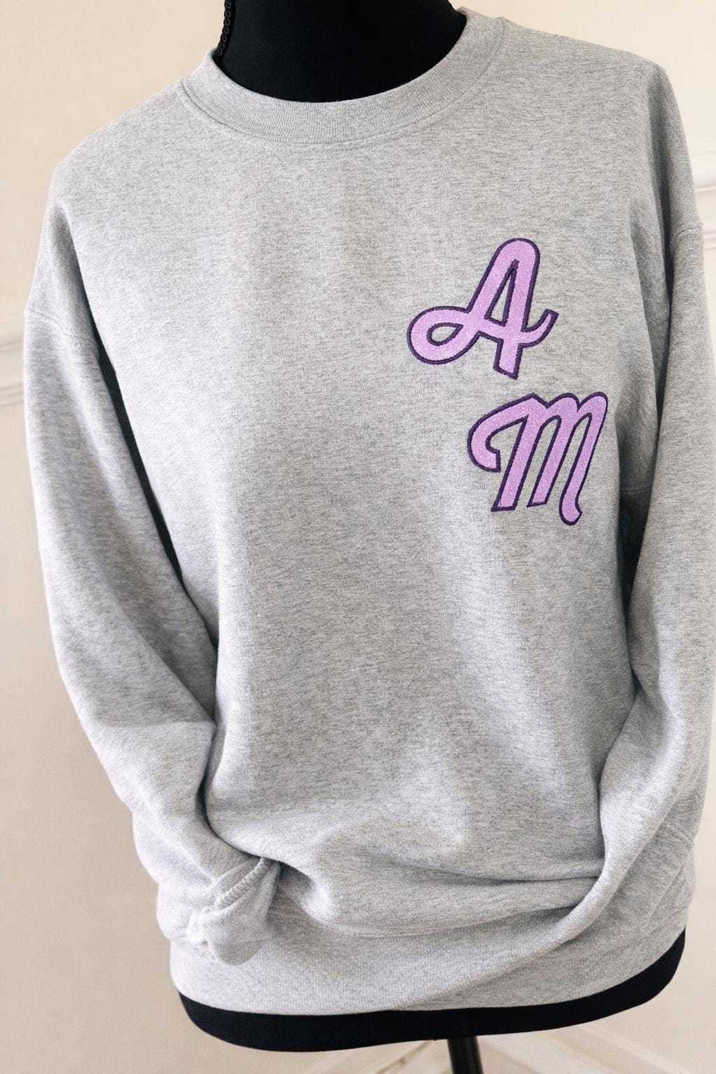 Custom Glitter Initial Sweatshirt - Hand-Stitched Satin Border - Personalized Oversized Glitter Monogram Pullover -Mixed Media Crew
