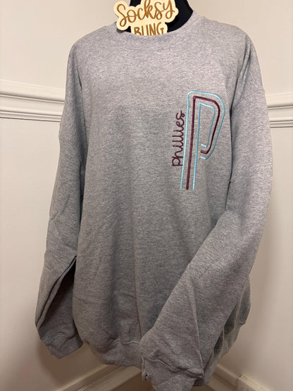 Retro Unisex Philly Embroidered Oversized P Sweatshirt| Philly Sports Philadelphia Fan Gift