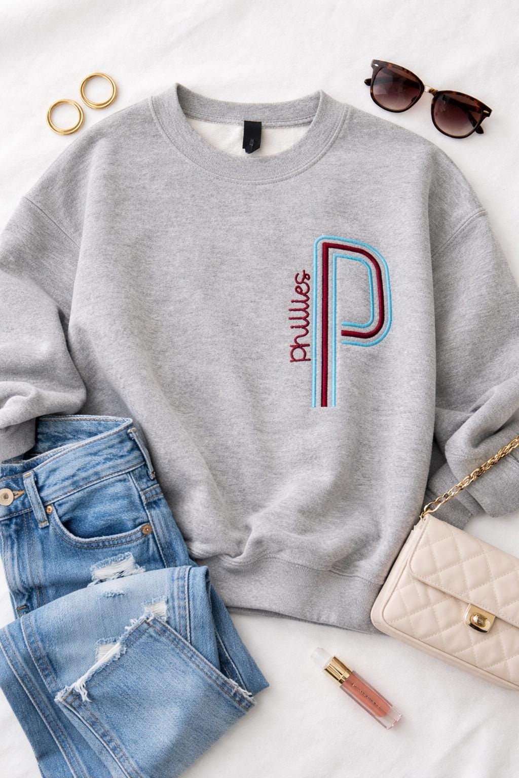 Retro Unisex Philly Embroidered Oversized P Sweatshirt| Philly Sports Philadelphia Fan Gift
