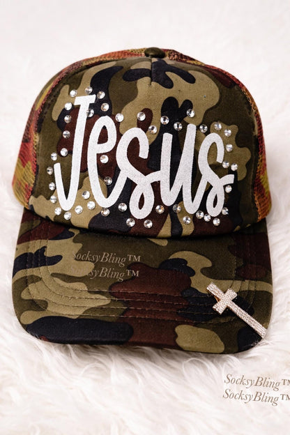 Jesus Trucker Hat | Christian Hat | Faith Hat | Camo Jesus Hat | Glitter Jesus Cap | Religious Gift