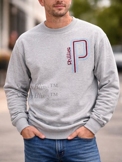 Retro Unisex Philly Embroidered Oversized P Sweatshirt| Philly Sports Philadelphia Fan Gift