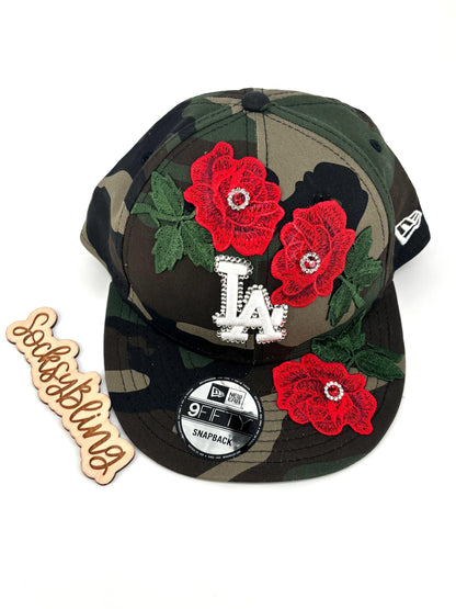 LA Camo Snapback| Camo Hat with Roses| Junk Hat