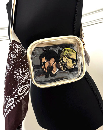 Custom Clear Stadium R and B Concert Bag| Embroidered Portrait Crossbody Purse| R&B Tour Fan Merchandise Bag with Rhinestone Bandana Set