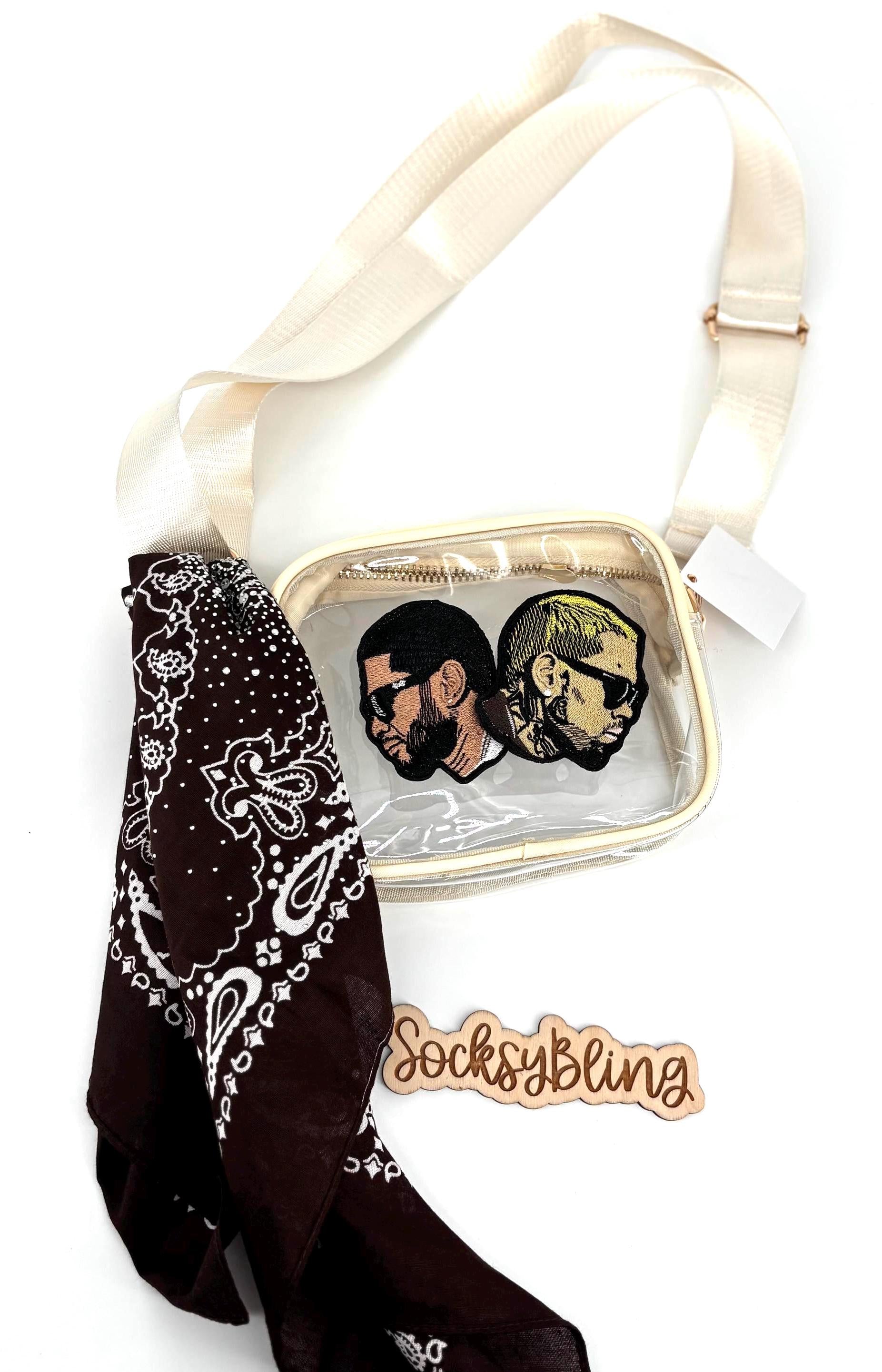 Custom Clear Stadium R and B Concert Bag| Embroidered Portrait Crossbody Purse| R&B Tour Fan Merchandise Bag with Rhinestone Bandana Set