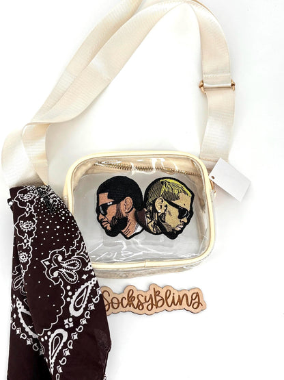 Custom Clear Stadium R and B Concert Bag| Embroidered Portrait Crossbody Purse| R&B Tour Fan Merchandise Bag with Rhinestone Bandana Set