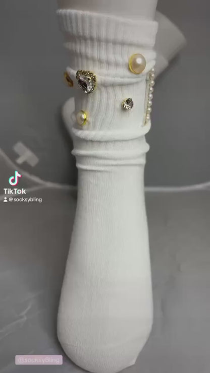 Pearl Y Initial Hand-Sewn Socks (6-10)| Bling Socks