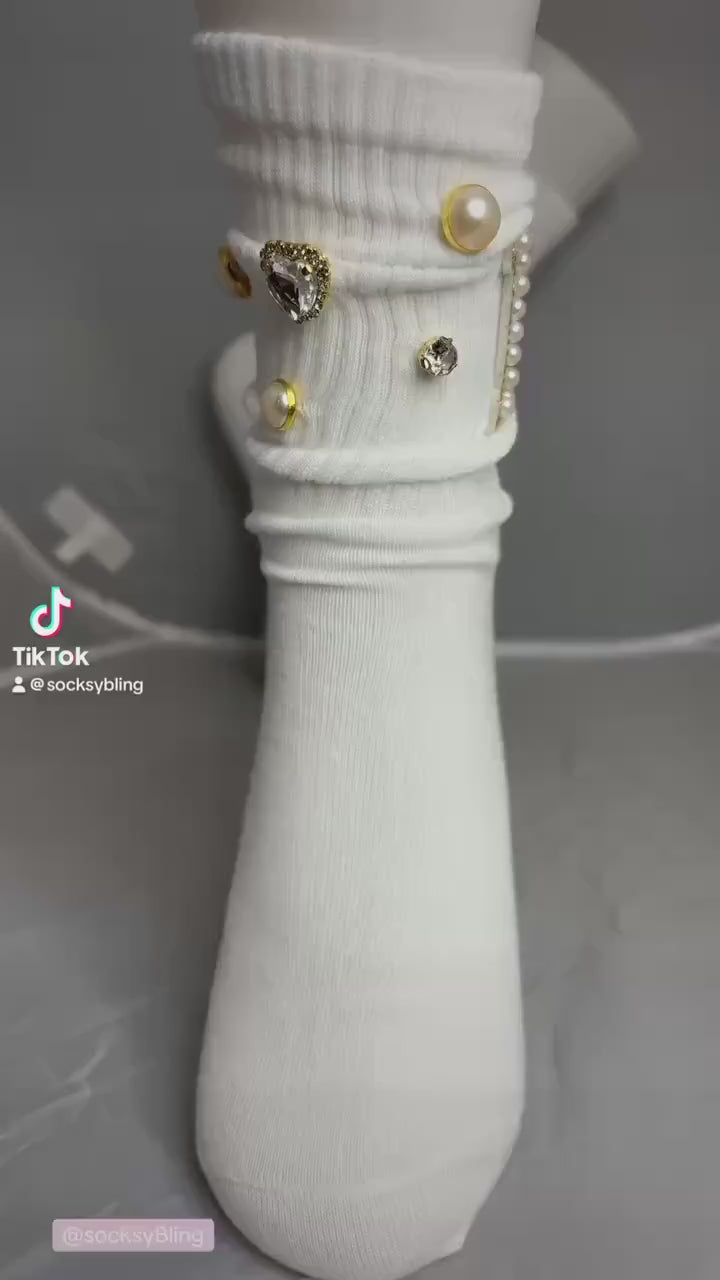 Pearl Y Initial Hand-Sewn Socks (6-10)| Bling Socks