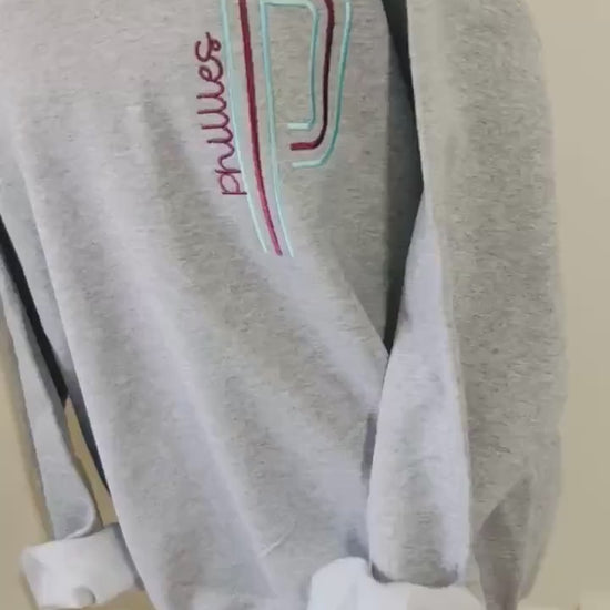 Retro Unisex Philly Embroidered Oversized P Sweatshirt| Philly Sports Philadelphia Fan Gift