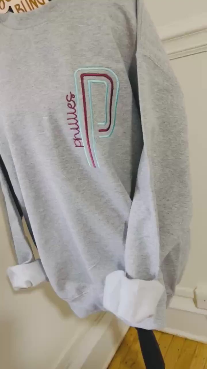 Retro Unisex Philly Embroidered Oversized P Sweatshirt| Philly Sports Philadelphia Fan Gift