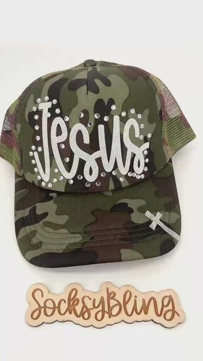 Jesus Trucker Hat | Christian Hat | Faith Hat | Camo Jesus Hat | Glitter Jesus Cap | Religious Gift
