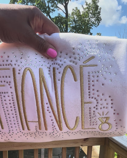 Embroidered FIANCÉ Gold Glitter Tie-Dye Sweatshirt • Bridal Gift • SocksyBling®