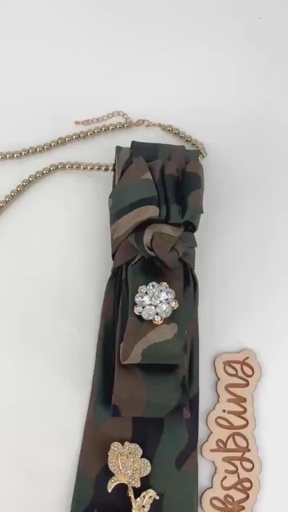 Camo Tie | Pearl Accessory |Hand-Sewn Necktie| Button Tie| New Necktie