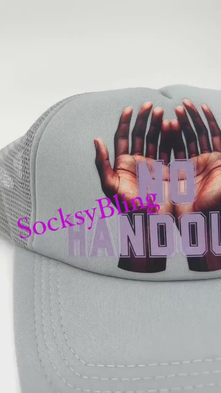 Streetwear Trucker Hat - No Handouts Cap - Urban Fashion Hat for Men & Women - Hustle Hat - Snapback Mesh Hat