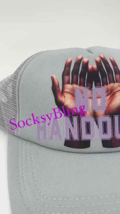 Streetwear Trucker Hat - No Handouts Cap - Urban Fashion Hat for Men & Women - Hustle Hat - Snapback Mesh Hat