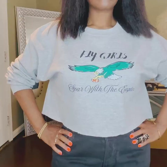 Fly Girl Cropped Sweatshirt | Philly Inspired | Raw Hem Streetwear Top | Trendy Women’s Game Day Crop | Eagle Bird Graphic