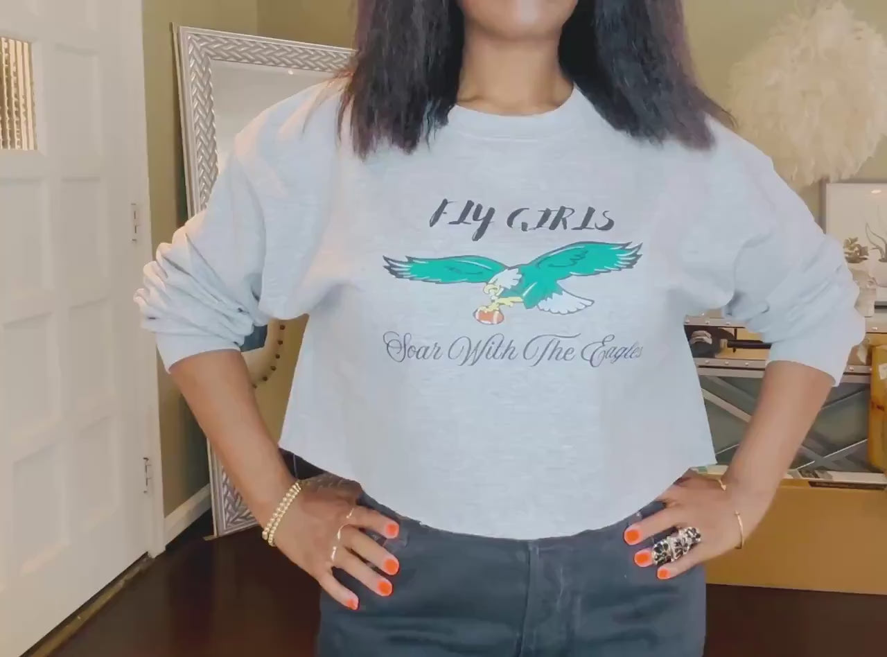 Fly Girl Cropped Sweatshirt | Philly Inspired | Raw Hem Streetwear Top | Trendy Women’s Game Day Crop | Eagle Bird Graphic