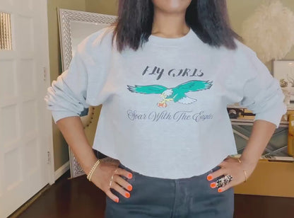 Fly Girl Cropped Sweatshirt | Philly Inspired | Raw Hem Streetwear Top | Trendy Women’s Game Day Crop | Eagle Bird Graphic