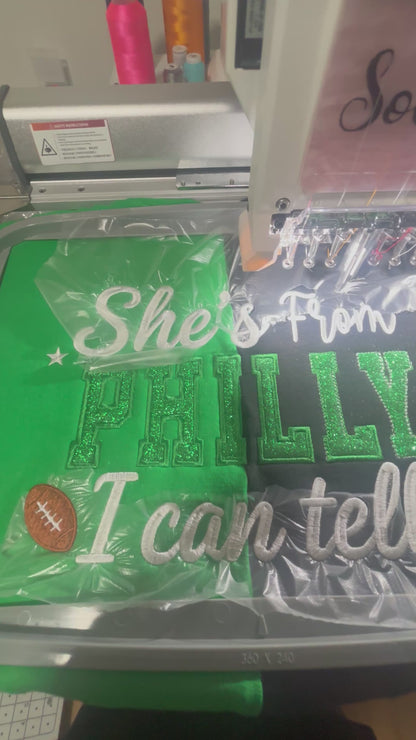 She’s From Philly Green Glitter Appliqué