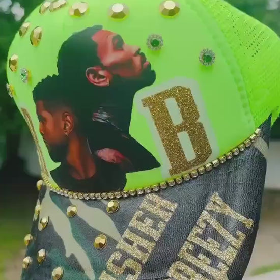 R and B Glow InThe Dark Trucker Hat – Snapback | Glam R &B Tour Cap |  Handmade  Concert Outfit| Camo Bandana Brim
